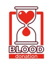 Blood donation charity isolated icon hourglass and heart