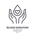 Blood donation concept editable stroke outline icon isolated on white background vector illustration. Pixel perfect. 64 x 64