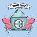 Blood donation house with heart plant