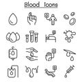 Blood donation icon set in thin line style