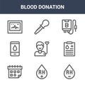 9 blood donation icons pack. trendy blood donation icons on white background. thin outline line icons such as platelet, medical