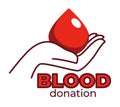 Blood donation isolated icon human hand and blood drop