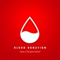 Blood donation. Save a life give blood. World donor day. Awareness banner with red blood drop. Hemophilia day poster. 14 june. Royalty Free Stock Photo