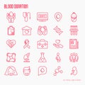 Blood donation thin line icons set