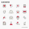 Blood donation thin line icons set