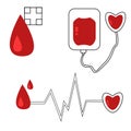 Blood donation vector set, red and outlin elements