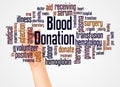 Blood donation word cloud and hand with marker concept Royalty Free Stock Photo
