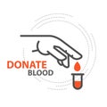 Blood donor - drop of donate blood from finger, charity or blood donation concept