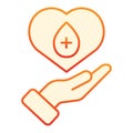 Blood donor flat icon. Arm with blood drop orange icons in trendy flat style. Hand donate gradient style design