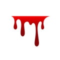 Blood drip cartoon. Halloween bloodstain isolated white background. Splatter stain. Horror drop flow. Red scare ink