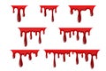 Blood drip 3d set. Halloween bloodstain isolated white background. Splatter stain. Horror drop flow. Red scare ink. Blot Royalty Free Stock Photo