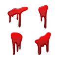 Blood drip 3d set. Halloween bloodstain isolated white background. Splatter stain. Horror drop flow. Red scare ink. Blot Royalty Free Stock Photo