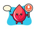 Blood drop character illustration holding a stop sign Royalty Free Stock Photo