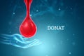 Blood drop hologram, creative background. Blood donation concept, charity, medicine. 3D rendering, 3D illustration