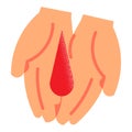 Blood drop in human palms vector illustration