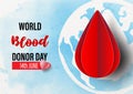 Poster campaign of World Blood Donor Day in paper cut out and water colors style and vector design