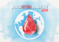Poster campaign of World Blood Donor Day in watercolor style and vector design