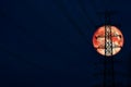 blood moon back silhouette power electric pole night heap cloud Royalty Free Stock Photo