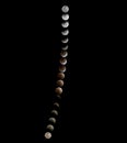 Total lunar eclipse and trail phase stack Royalty Free Stock Photo