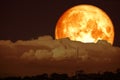 blood moon on night red sky back silhouette mountain Royalty Free Stock Photo