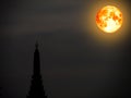 blood moon in night sky and silhouette top of ancient pagoda Royalty Free Stock Photo