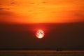 blood moon on night sunset sky back horizon sea