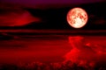 blood moon on sky line heap cloud and spread soft cloud