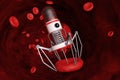 Blood Nano Robot with Camera, Claws and Needle over Blood Cell.