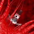 Blood Nano Robot with Camera, Claws and Needle over Virus, Bacteria, Microbe. 3d Rendering