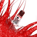 Blood Nano Robot with Camera, Claws and Needle over Virus, Bacteria, Microbe. 3d Rendering Royalty Free Stock Photo