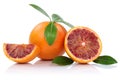 Blood orange fruit oranges slice slices with leaves isolated on Royalty Free Stock Photo