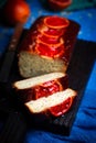 Blood orange greek yogurt poppy seed breakfast cake.selective focus