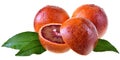 Blood orange slice with leaf isolated Royalty Free Stock Photo