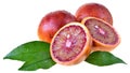Blood orange slice with leaf isolated Royalty Free Stock Photo