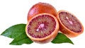 Blood orange slice with leaf isolated Royalty Free Stock Photo