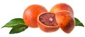 Blood orange slice with leaf isolated Royalty Free Stock Photo