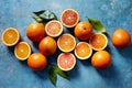 Blood oranges, whole and sliced Royalty Free Stock Photo
