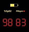 Blood oxygen level. Fingertip pulse oximeter display illustration