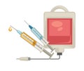 Blood pack and syringe isolated medical tools injection and transfusion