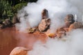 (Blood pond Hell) One of nine burning hells hot spring (on sen) in Beppu, Oita, Japan in autumn