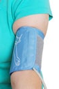 Blood pressure cuff on over weight patients arm Royalty Free Stock Photo