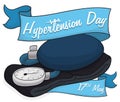 Blood Pressure Cuff with Ribbons to Commemorate World Hypertension Day, Vector Illustration