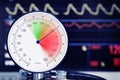 Blood pressure dial with arrow in the red danger zone, medical concept of arterial hypertension Royalty Free Stock Photo