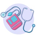 Blood pressure. Icon tonometer isolated on background. Measuring arterial blood pressure medical. Vector illustration of a flat