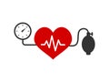 Blood pressure measuring concept. Heart shape with heartbeat line.