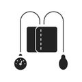 Blood pressure measuring device black glyph icon. High blood examination. Medical equipment. Outline pictogram for web