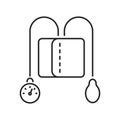 Blood pressure measuring device black line icon. High blood examination. Medical equipment. Outline pictogram for web