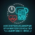 Blood pressure measuring neon light concept icon. Heart functioning monitoring idea. Systolic and diastolic pressure