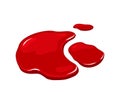 Blood puddle white isolated background. Spill of red paint. Vector cartoon illustration.