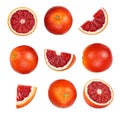 Blood red oranges isolated on white background. Top view. Flat lay. Set or collection Royalty Free Stock Photo